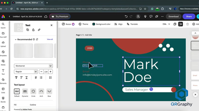 ساخت کارت ویزیت آنلاین با ابزار Adobe Express - کیوآرگرافی